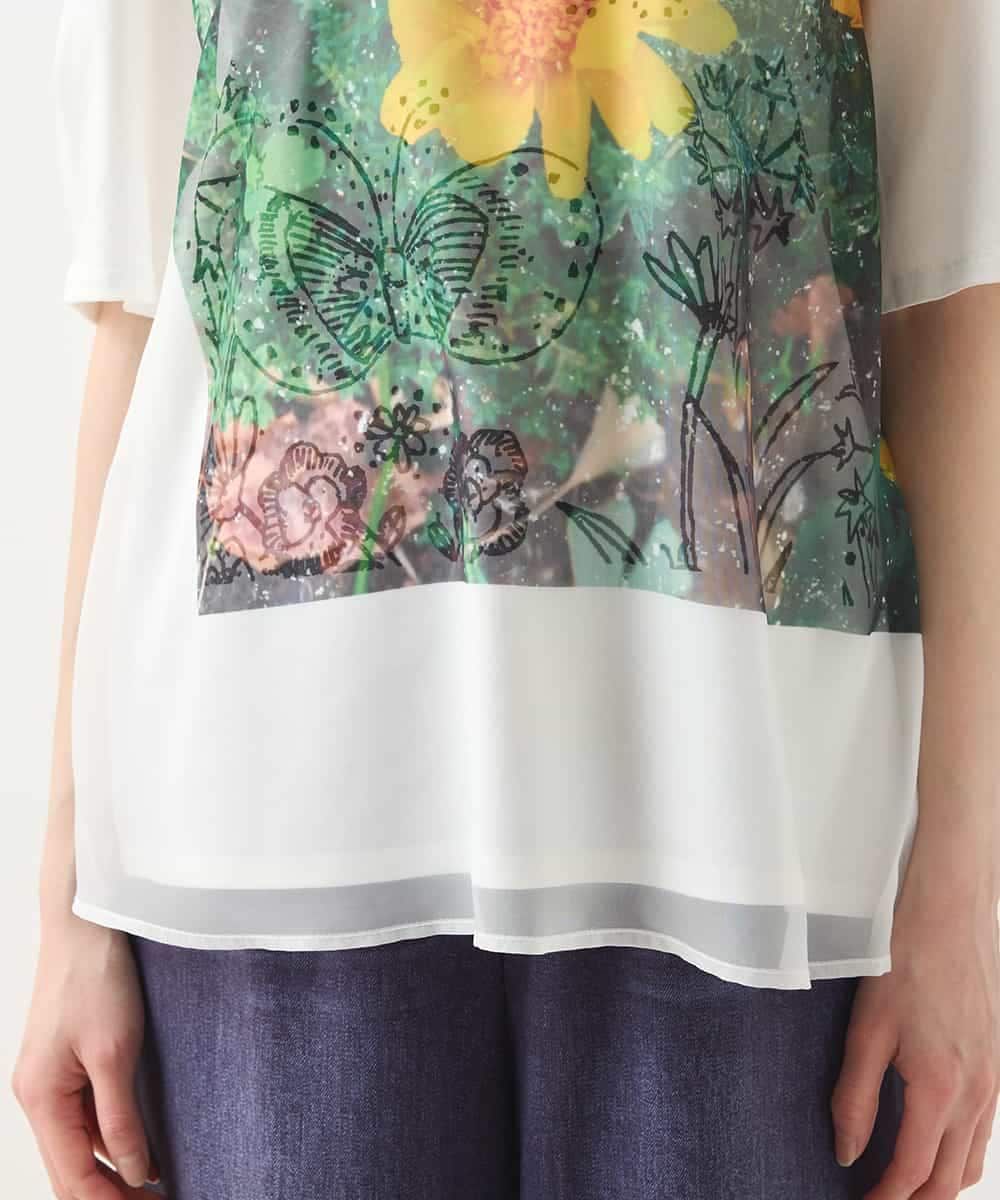 RBKHB30260 HIROKO BIS(ヒロコ ビス) Busy ButterflyプリントレイヤードTシャツ /洗える ホワイト