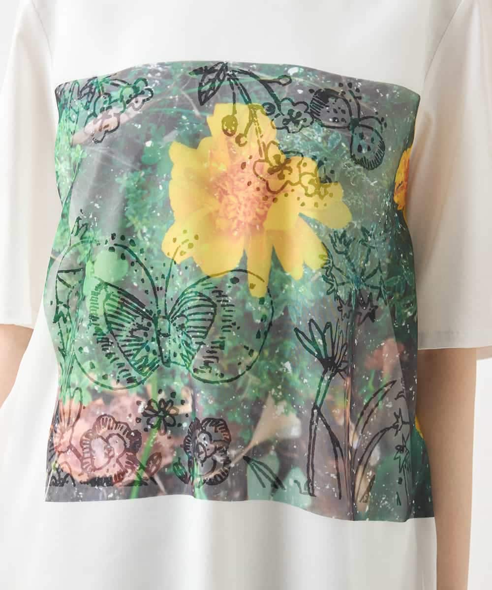 RBKHB30260 HIROKO BIS(ヒロコ ビス) Busy ButterflyプリントレイヤードTシャツ /洗える ホワイト