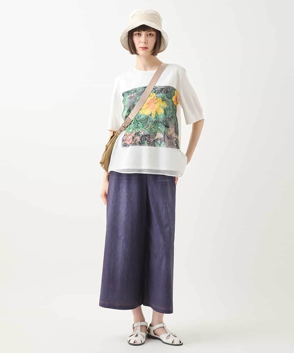 RBKHB30260 HIROKO BIS(ヒロコ ビス) Busy ButterflyプリントレイヤードTシャツ /洗える ホワイト