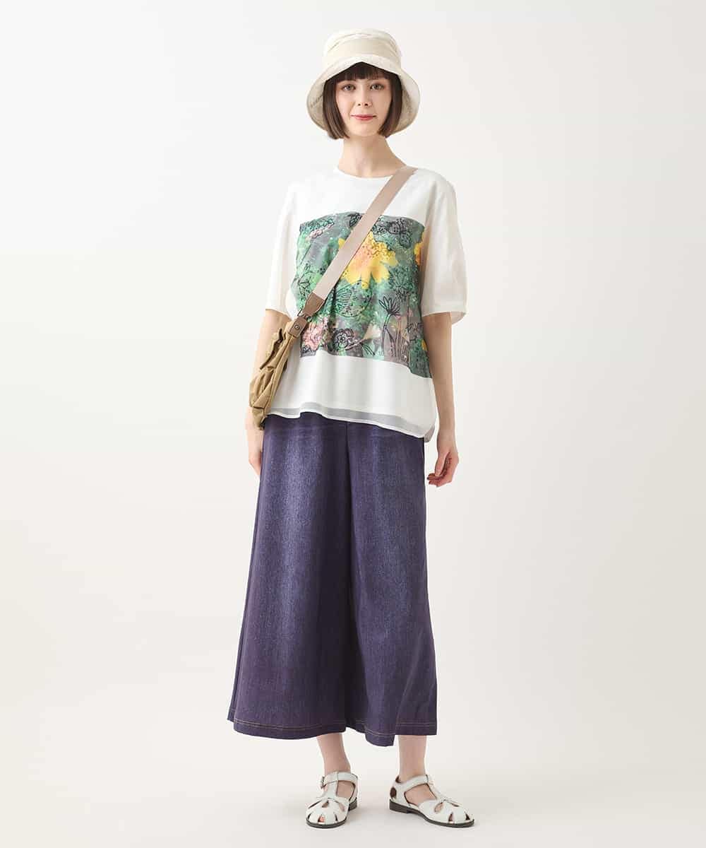 RBKHB30260 HIROKO BIS(ヒロコ ビス) Busy ButterflyプリントレイヤードTシャツ /洗える ホワイト