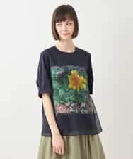 RBKHB30260 HIROKO BIS(ヒロコ ビス) Busy ButterflyプリントレイヤードTシャツ /洗える ホワイト