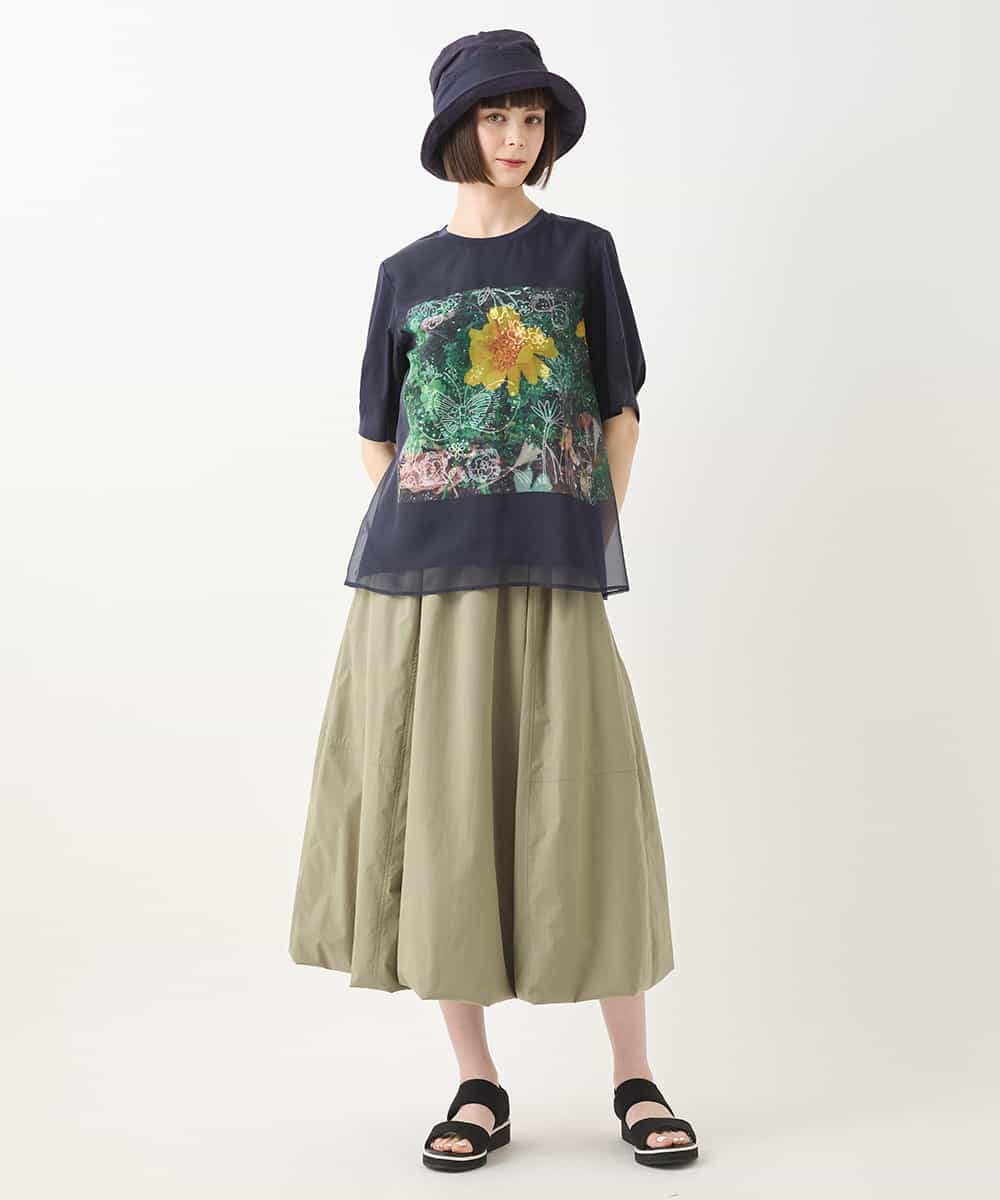 RBKHB30260 HIROKO BIS(ヒロコ ビス) Busy ButterflyプリントレイヤードTシャツ /洗える ホワイト