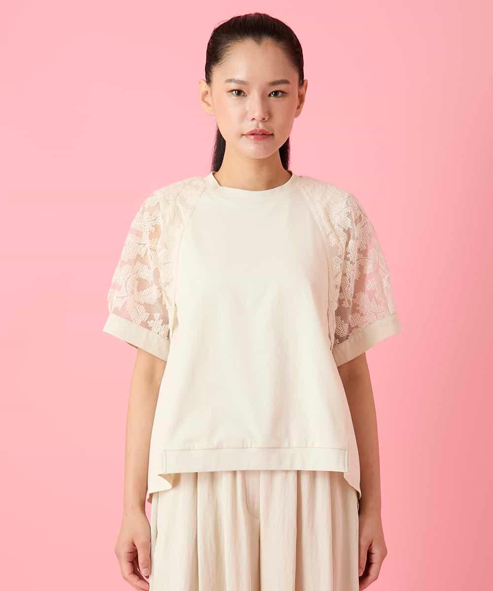 RBKHE05270 HIROKO BIS(ヒロコ ビス) オーガンジー刺繍ドッキングプルオーバー ベージュ