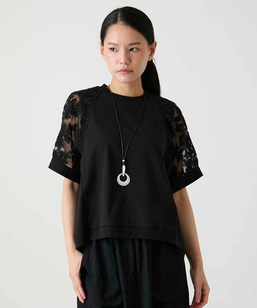 RBKHE05270 HIROKO BIS(ヒロコ ビス) オーガンジー刺繍ドッキングプルオーバー ベージュ
