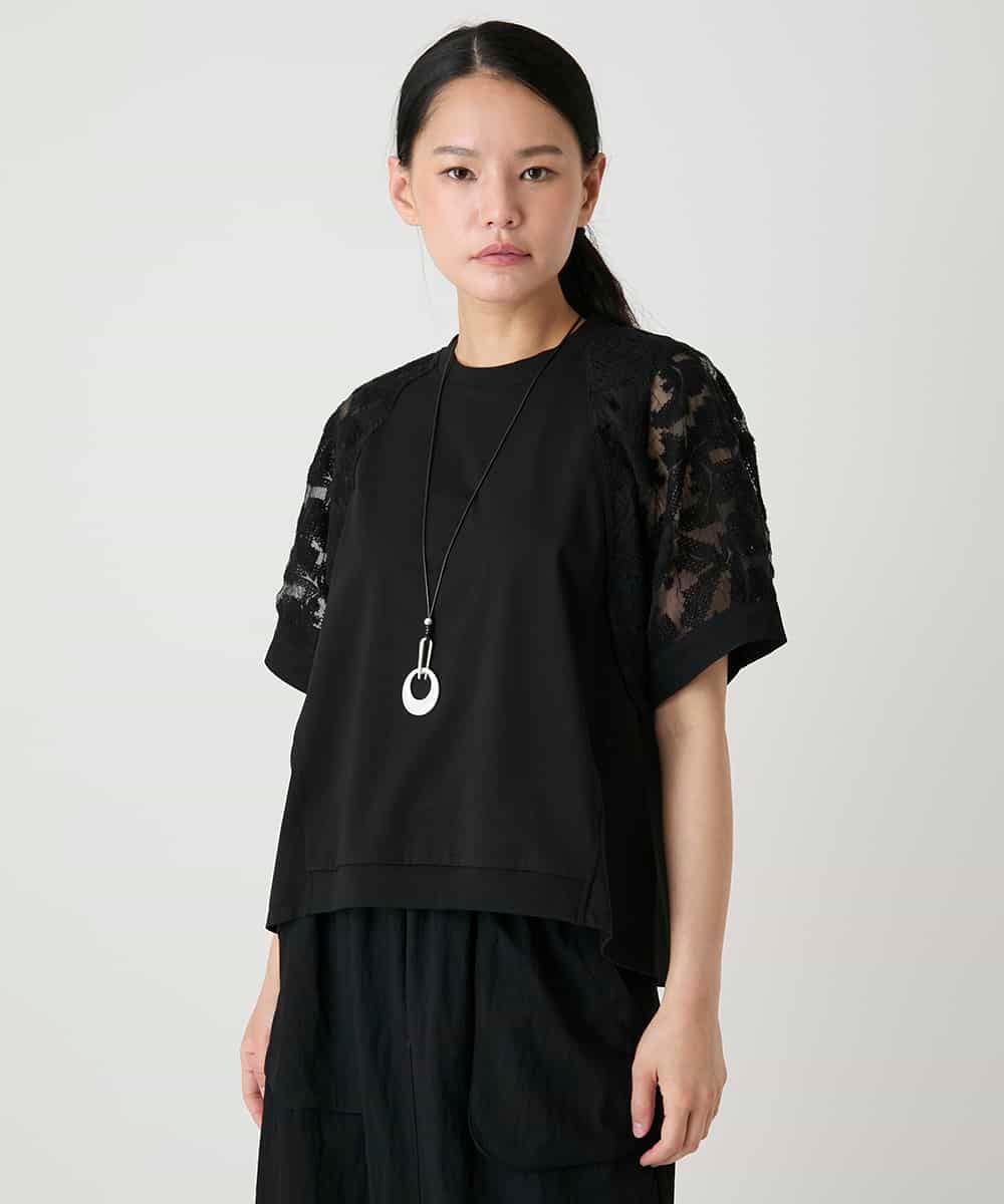 RBKHE05270 HIROKO BIS(ヒロコ ビス) オーガンジー刺繍ドッキングプルオーバー ブラック