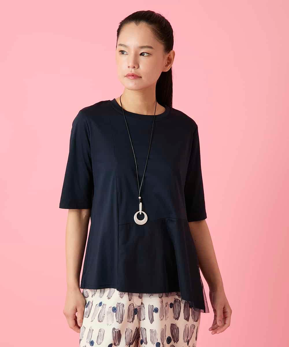 RBKHE25160 HIROKO BIS(ヒロコ ビス) チュールジョイントアシンメトリーヘムカットソー /洗える ネイビー