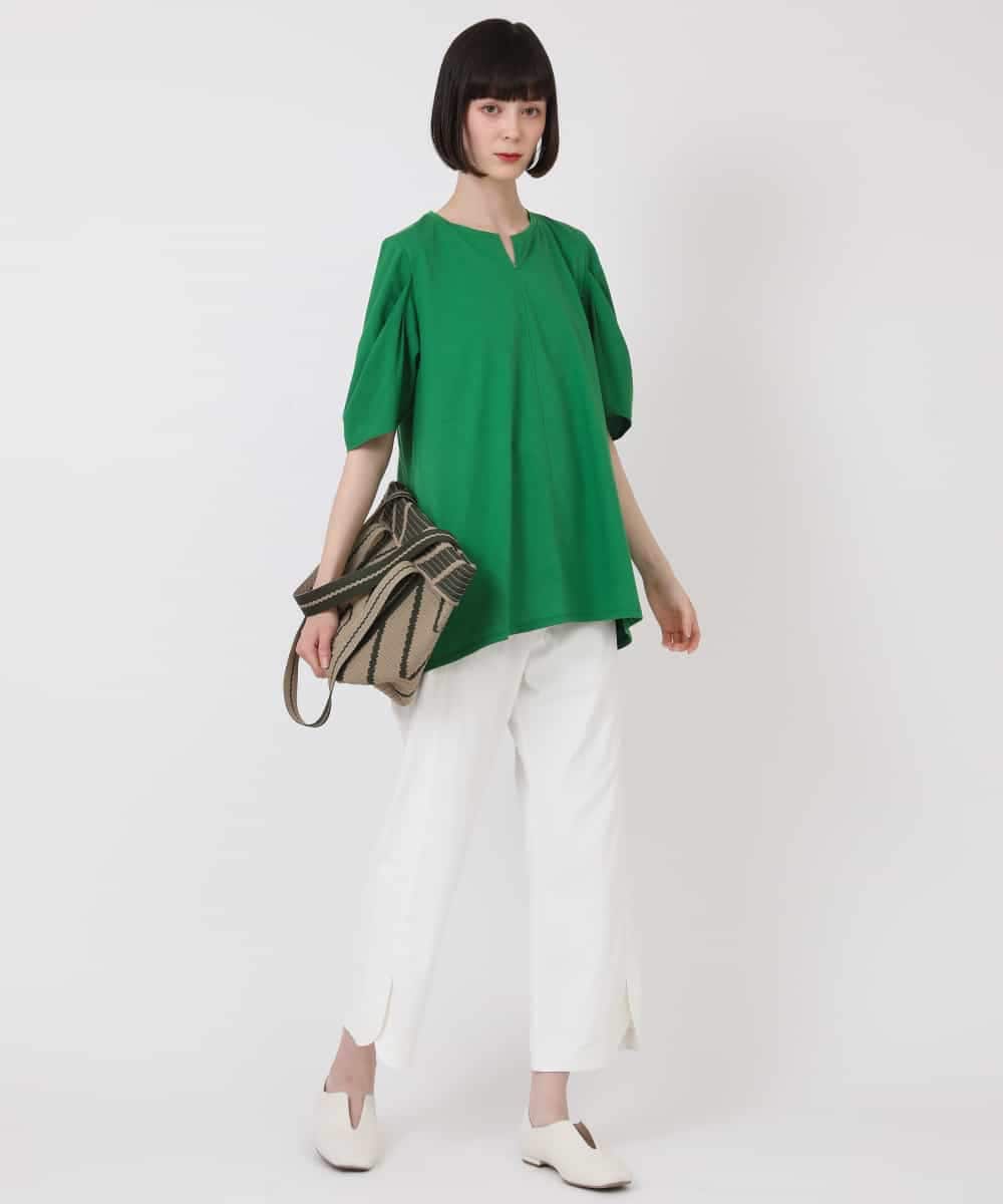 RBKHV16160 HIROKO BIS(ヒロコ ビス) 袖コンシャスドッキングTシャツ /洗濯機で洗える グリーン