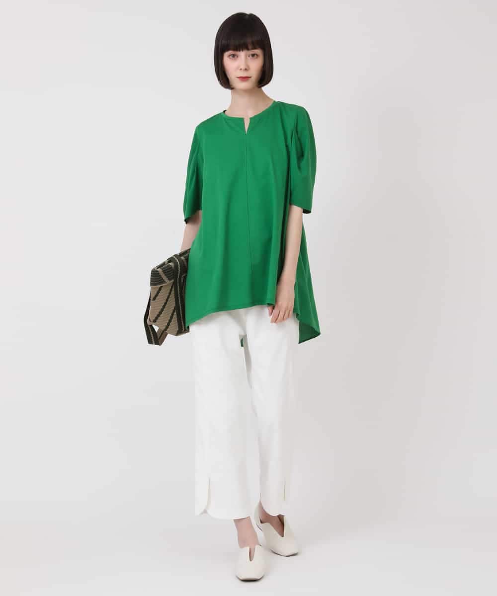 RBKHV16160 HIROKO BIS(ヒロコ ビス) 袖コンシャスドッキングTシャツ /洗濯機で洗える グリーン