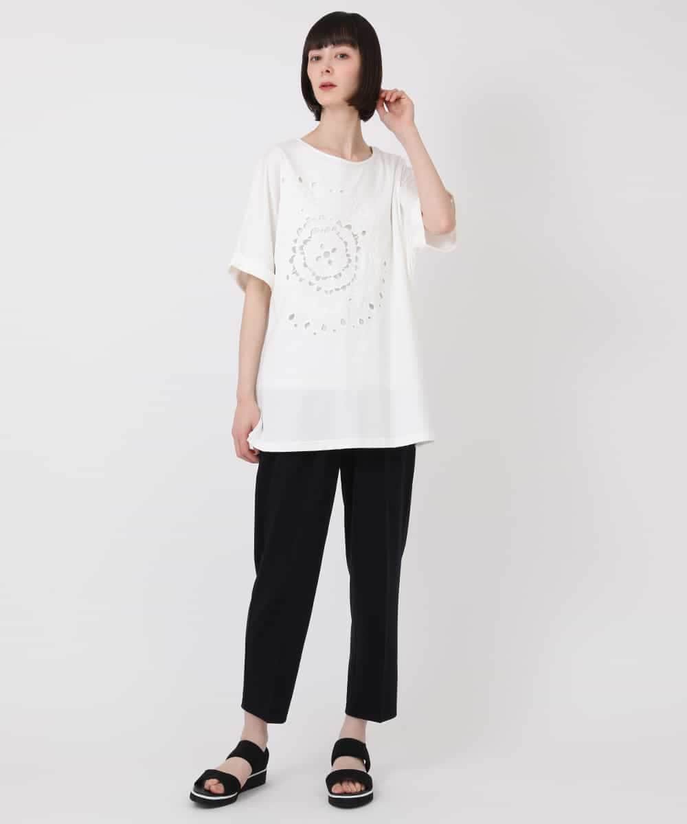 RBKHV23230 HIROKO BIS(ヒロコ ビス) カットワーク刺繍デザインTシャツ /洗濯機で洗える ホワイト
