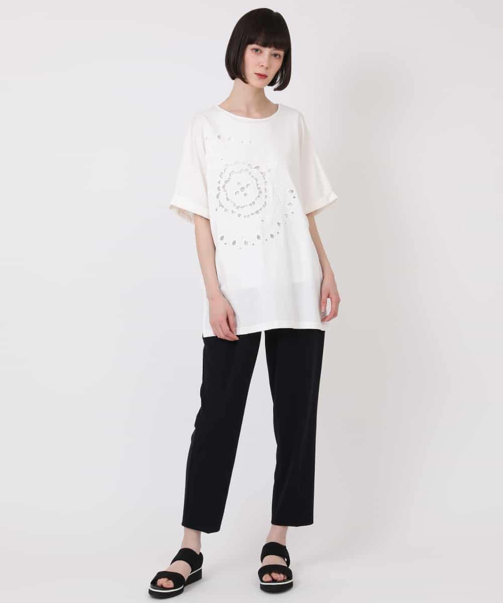 RBKHV23230 HIROKO BIS(ヒロコ ビス) カットワーク刺繍デザインTシャツ /洗濯機で洗える ホワイト