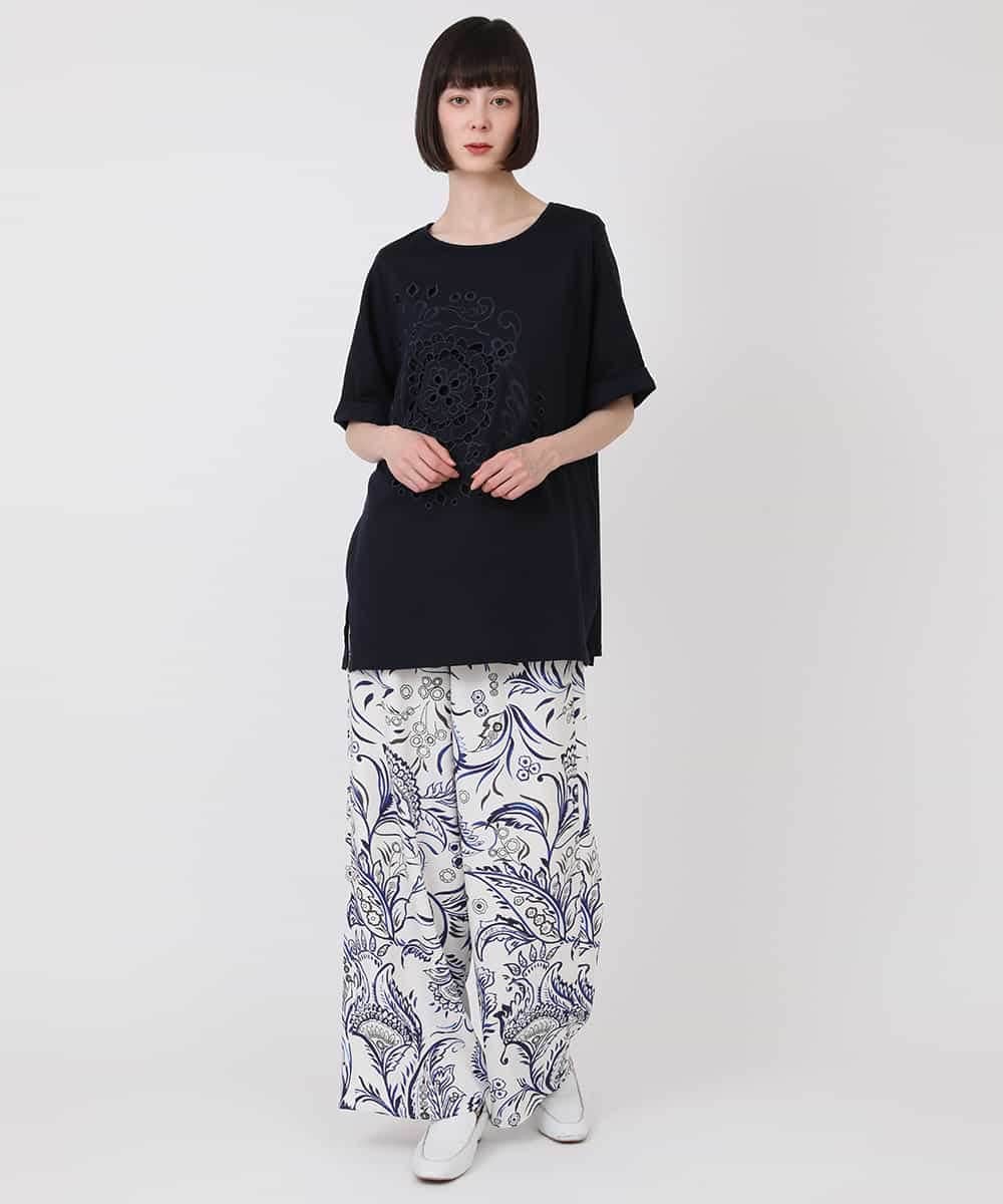RBKHV23230 HIROKO BIS(ヒロコ ビス) カットワーク刺繍デザインTシャツ /洗濯機で洗える ホワイト