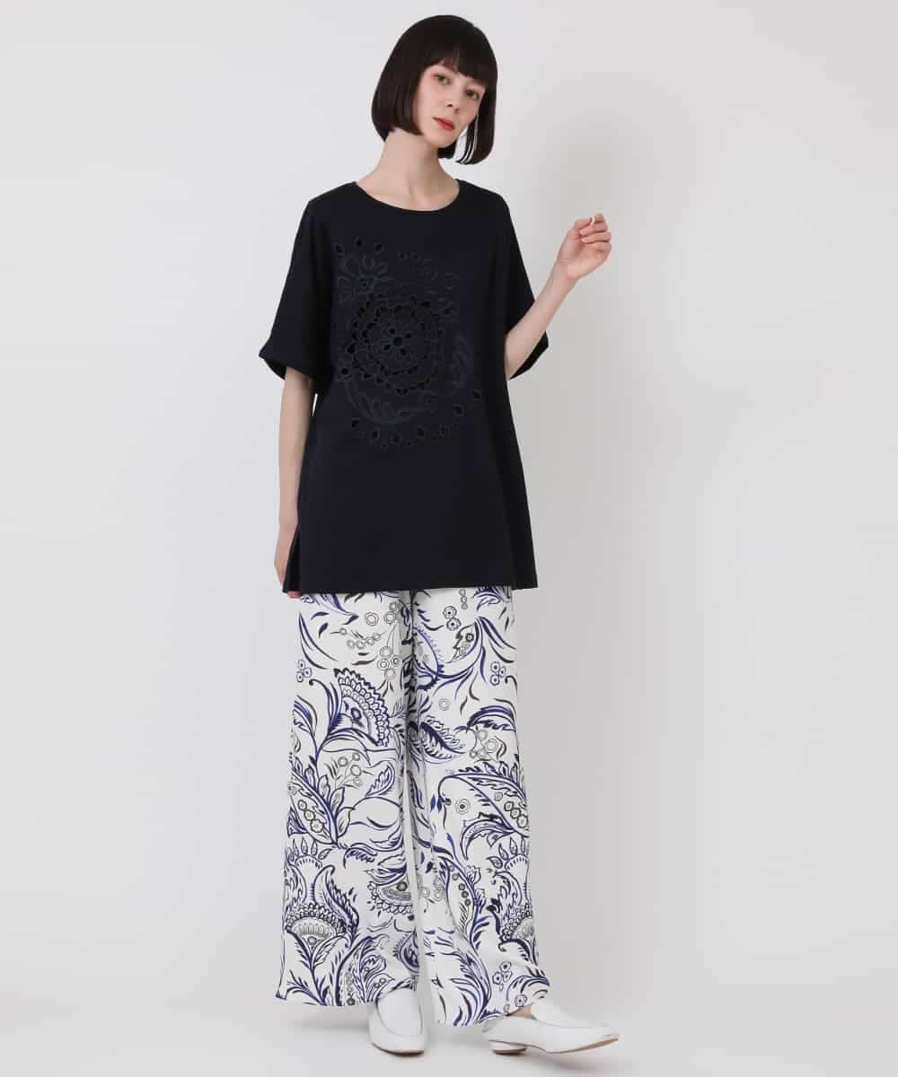 RBKHV23230 HIROKO BIS(ヒロコ ビス) カットワーク刺繍デザインTシャツ /洗濯機で洗える ホワイト