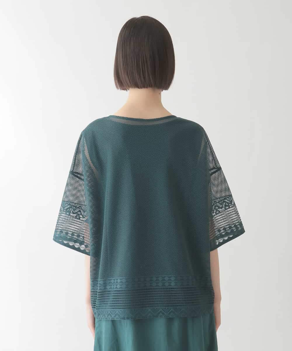 RBKIB01270 HIROKO BIS(ヒロコ ビス) ラッセルメッシュデザインカットソー /洗濯機で洗える グリーン