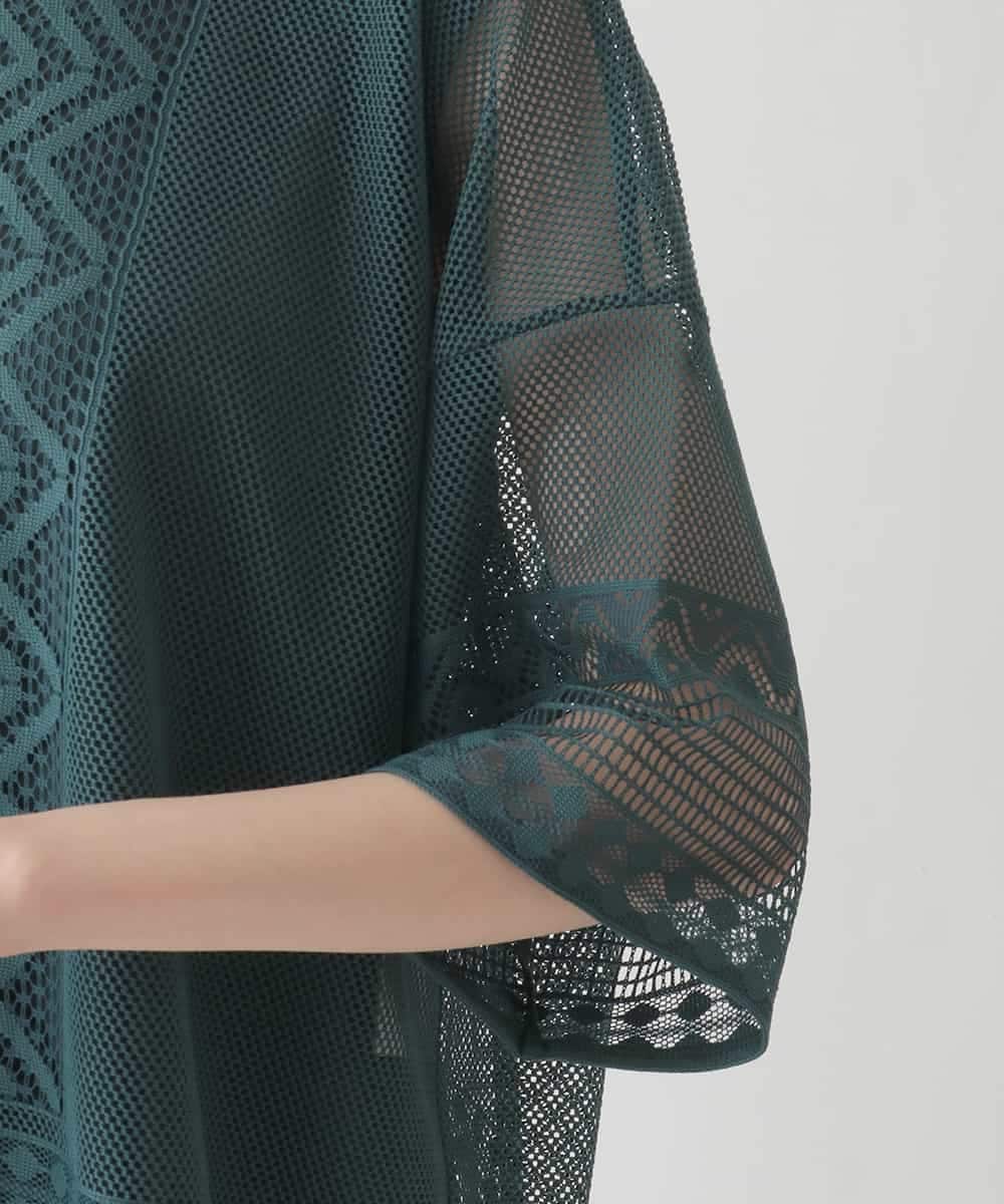 RBKIB01270 HIROKO BIS(ヒロコ ビス) ラッセルメッシュデザインカットソー /洗濯機で洗える グリーン
