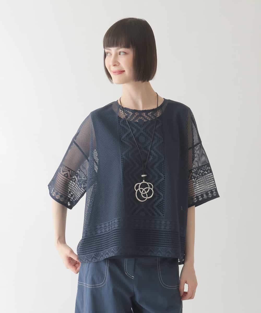 RBKIB01270 HIROKO BIS(ヒロコ ビス) ラッセルメッシュデザインカットソー /洗濯機で洗える グリーン