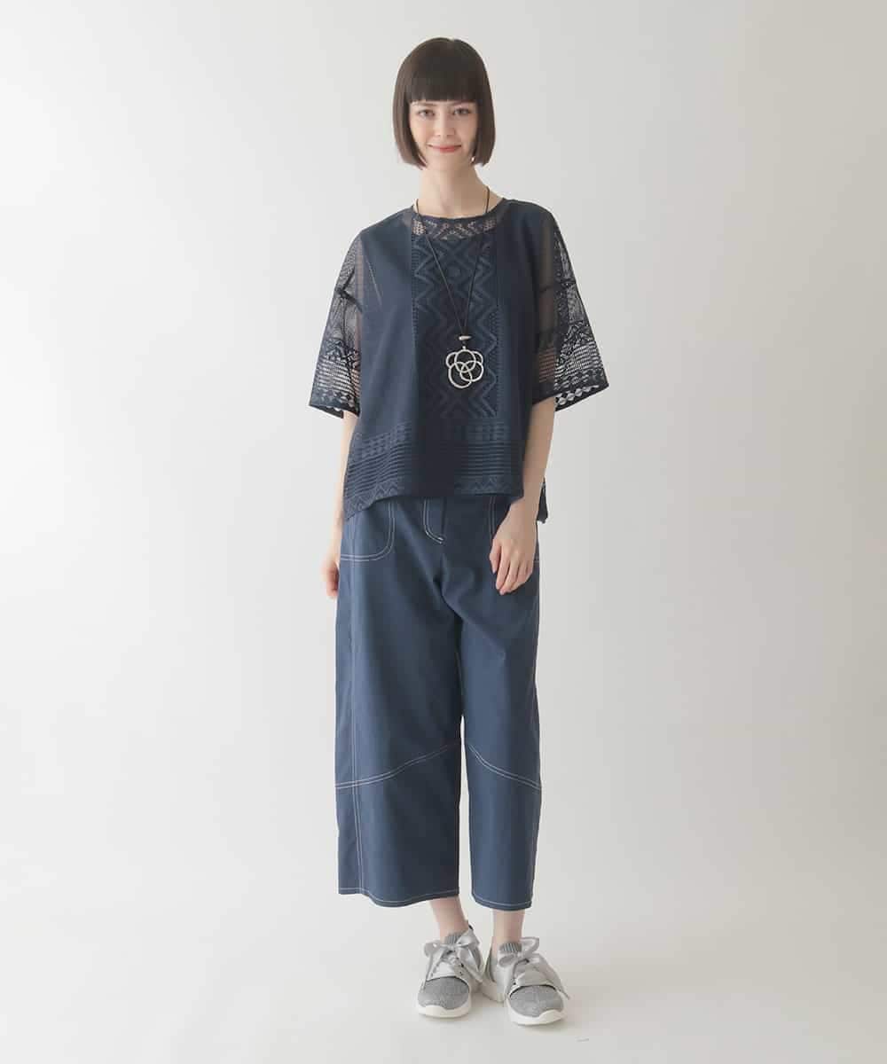 RBKIB01270 HIROKO BIS(ヒロコ ビス) ラッセルメッシュデザインカットソー /洗濯機で洗える グリーン