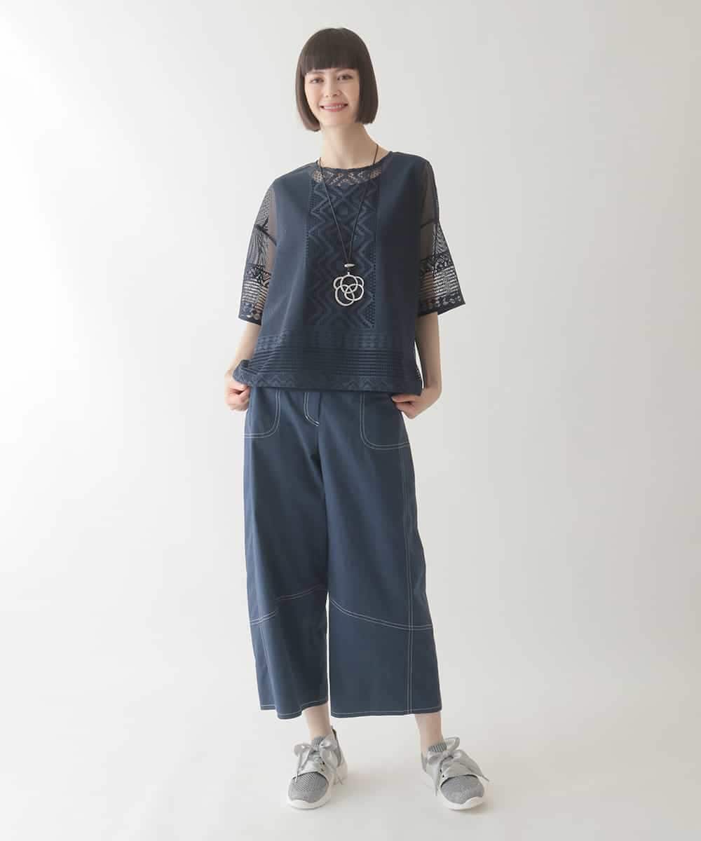 RBKIB01270 HIROKO BIS(ヒロコ ビス) ラッセルメッシュデザインカットソー /洗濯機で洗える グリーン