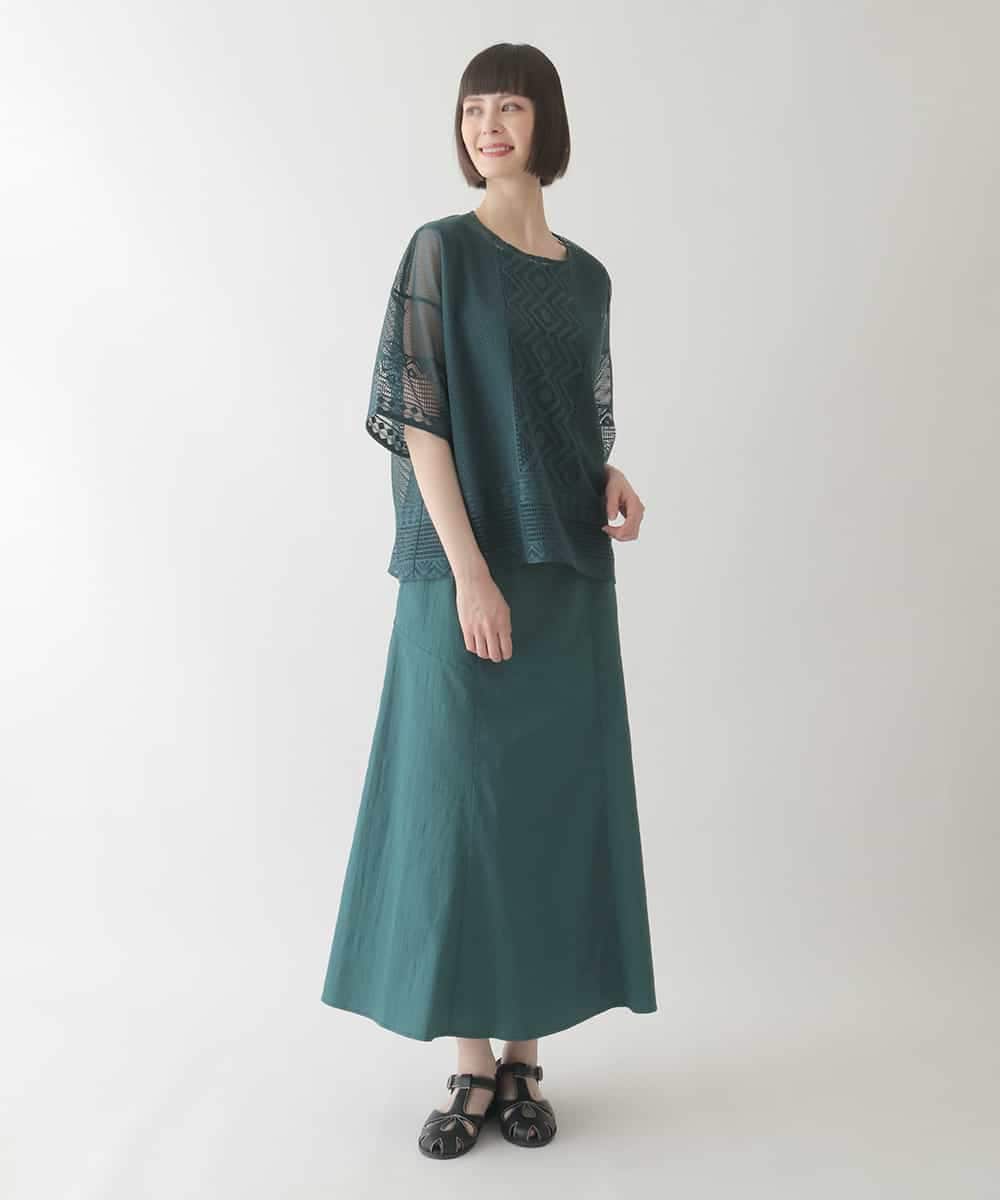 RBKIB01270 HIROKO BIS(ヒロコ ビス) ラッセルメッシュデザインカットソー /洗濯機で洗える グリーン