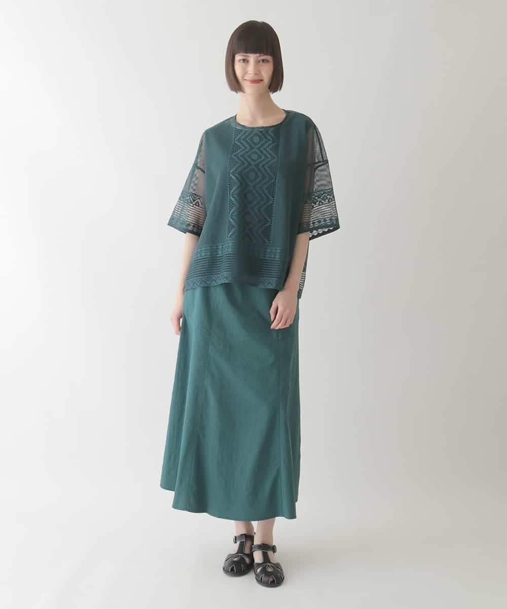 RBKIB01270 HIROKO BIS(ヒロコ ビス) ラッセルメッシュデザインカットソー /洗濯機で洗える グリーン