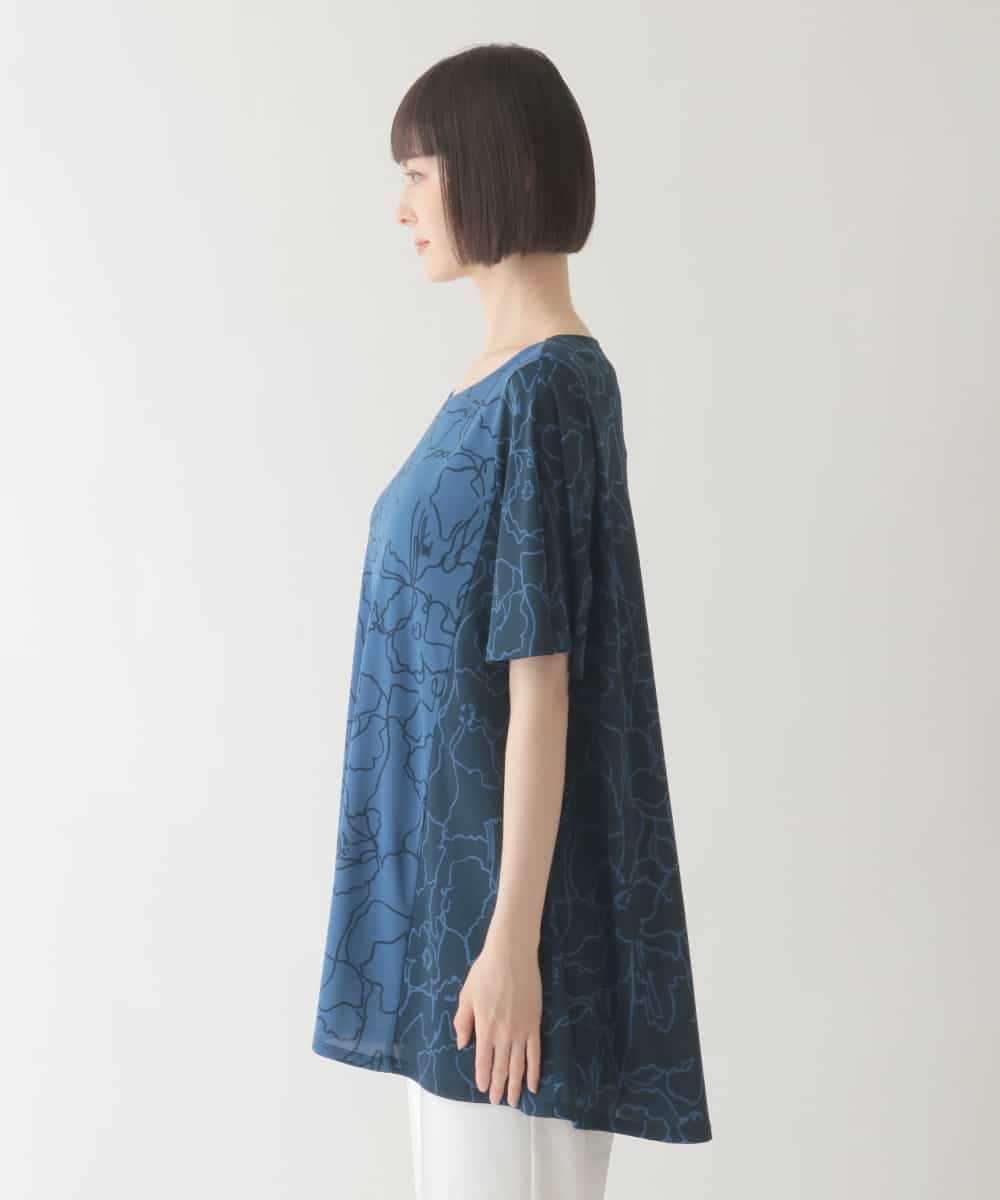 RBKIB06240 HIROKO BIS(ヒロコ ビス) カトレア柄バイカラーデザインチュニック /洗える ブルー