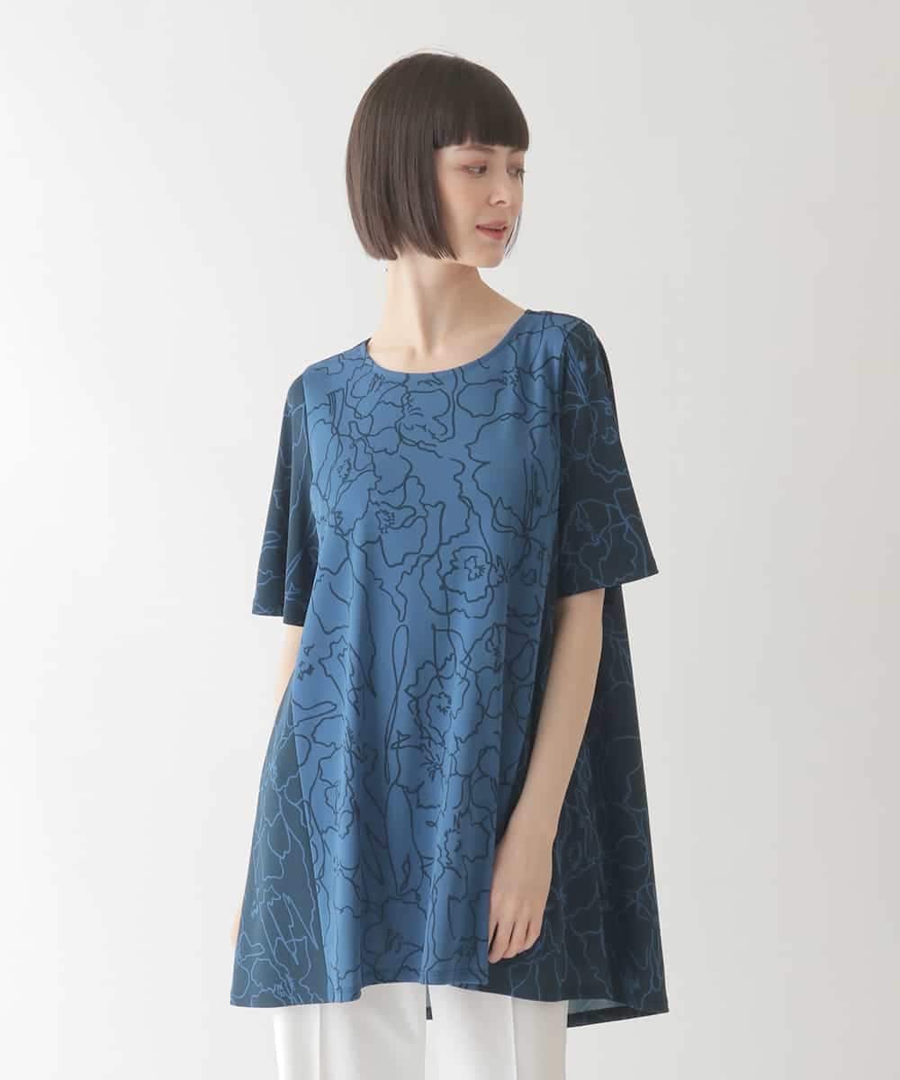 RBKIB06240 HIROKO BIS(ヒロコ ビス) カトレア柄バイカラーデザインチュニック /洗える ブルー