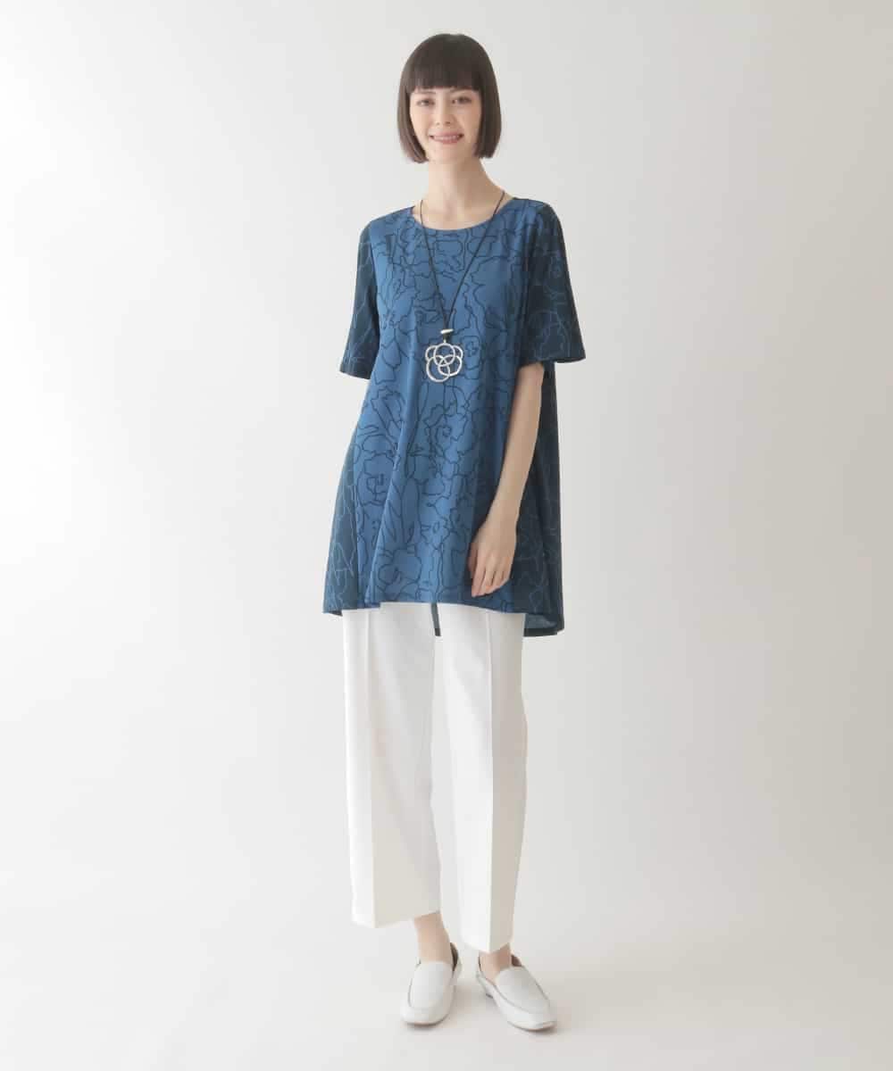RBKIB06240 HIROKO BIS(ヒロコ ビス) カトレア柄バイカラーデザインチュニック /洗える ブルー