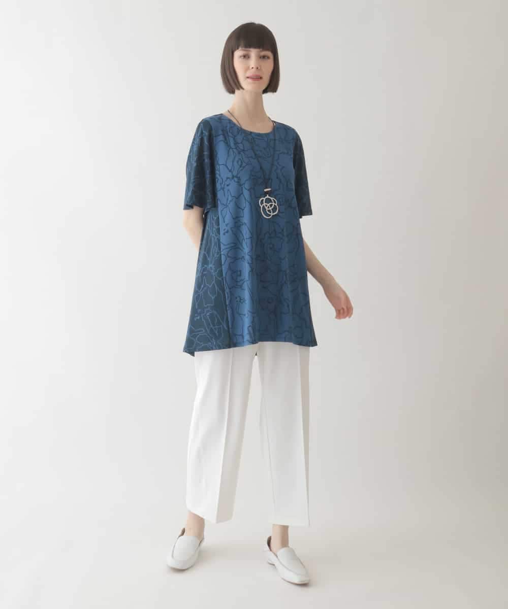 RBKIB06240 HIROKO BIS(ヒロコ ビス) カトレア柄バイカラーデザインチュニック /洗える ブルー