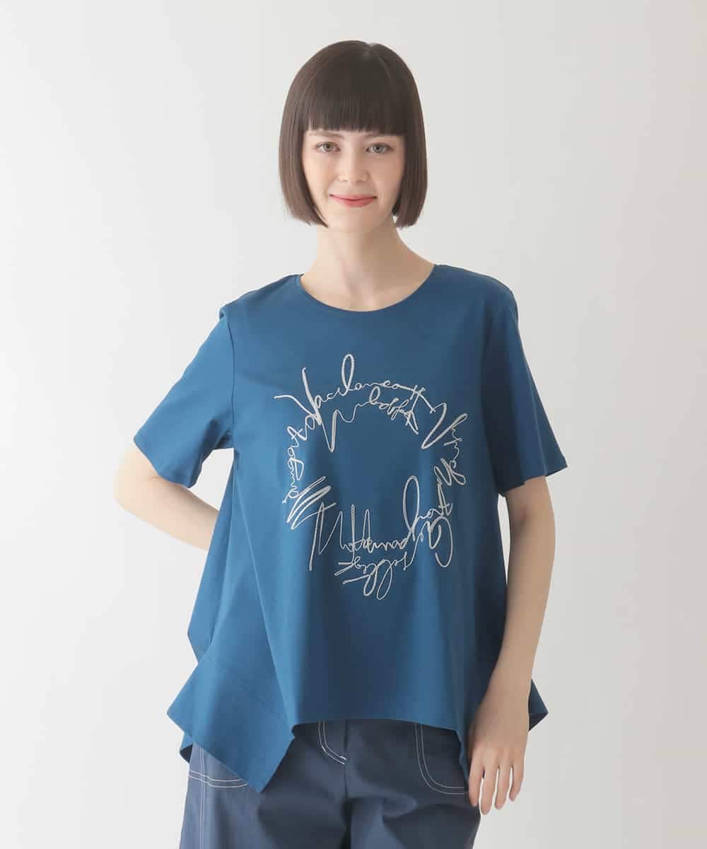 RBKIB09190 HIROKO BIS(ヒロコ ビス) 【接触冷感】ブレード刺繍デザインヘムカットソー /洗える ブルー