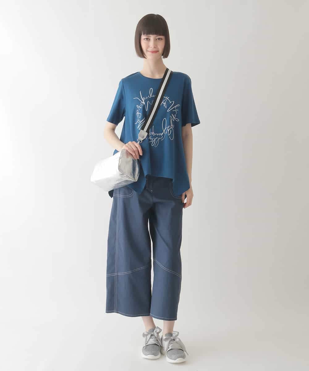 RBKIB09190 HIROKO BIS(ヒロコ ビス) 【接触冷感】ブレード刺繍デザインヘムカットソー /洗える ブルー