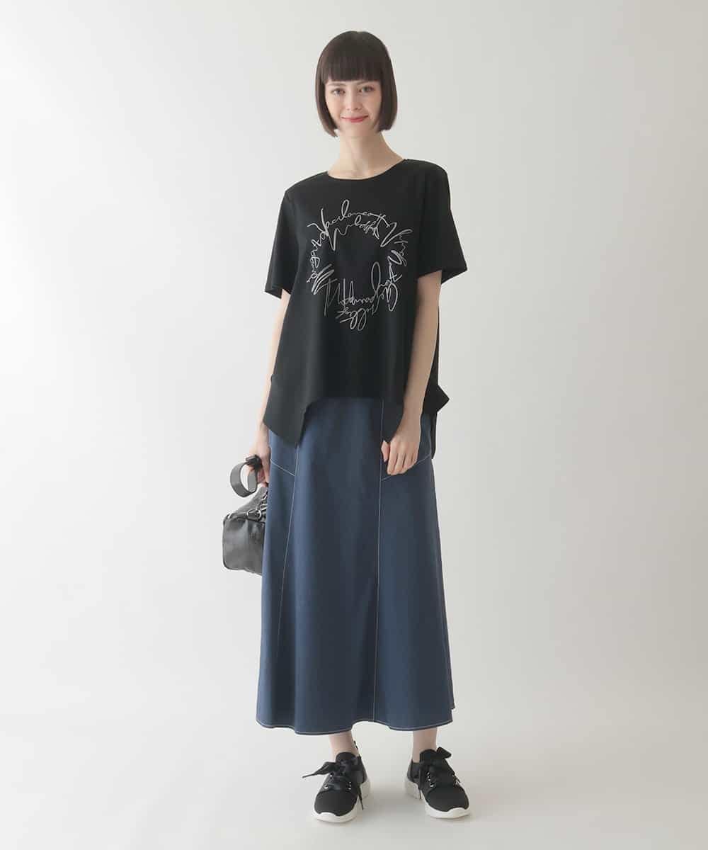 RBKIB09190 HIROKO BIS(ヒロコ ビス) 【接触冷感】ブレード刺繍デザインヘムカットソー /洗える ブルー