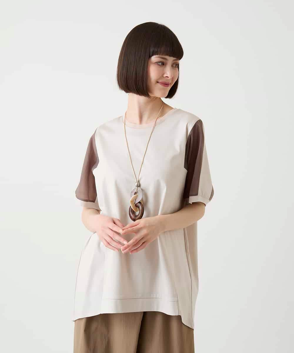 RBKIE02180 HIROKO BIS(ヒロコ ビス) ラメテープドッキングデザインチュニックカットソー ベージュ