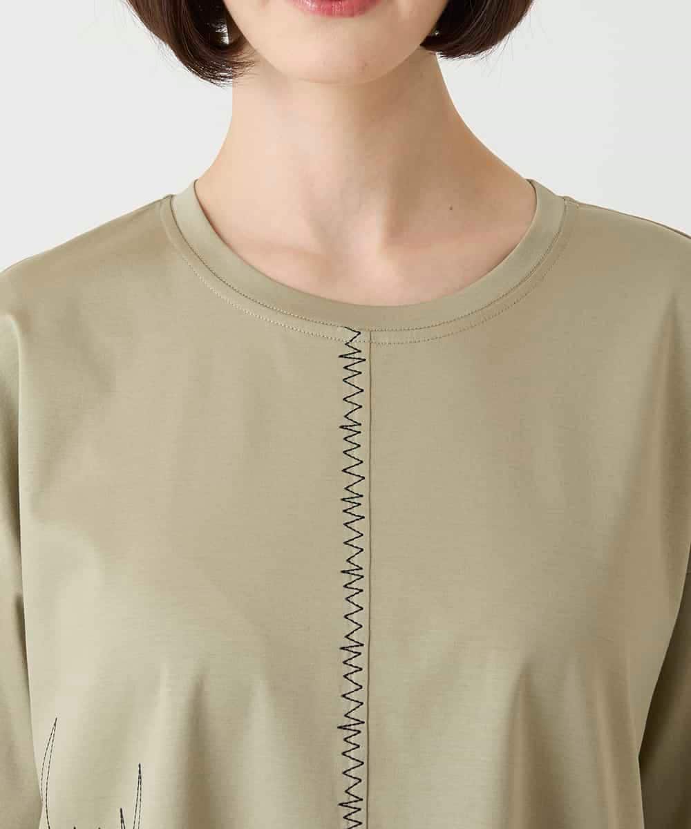 RBKIE10190 HIROKO BIS(ヒロコ ビス) 【接触冷感】ミシンステッチボクシーシルエットTシャツ カーキ