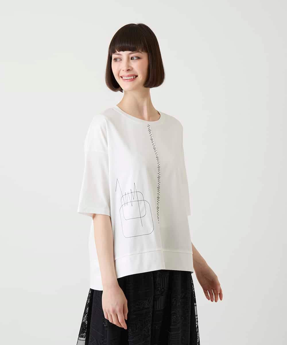 RBKIE10190 HIROKO BIS(ヒロコ ビス) 【接触冷感】ミシンステッチボクシーシルエットTシャツ カーキ