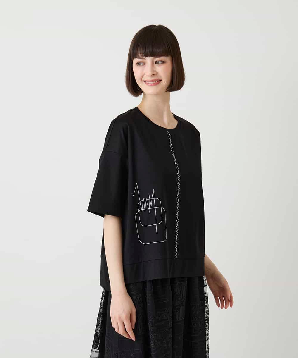 RBKIE10190 HIROKO BIS(ヒロコ ビス) 【接触冷感】ミシンステッチボクシーシルエットTシャツ カーキ