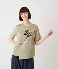 RBKIE11190 HIROKO BIS(ヒロコ ビス) 【接触冷感】異素材切り替えフラワー刺繍デザインTシャツ /洗える カーキ