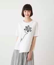 RBKIE11190 HIROKO BIS(ヒロコ ビス) 【接触冷感】異素材切り替えフラワー刺繍デザインTシャツ /洗える ホワイト