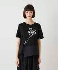 RBKIE11190 HIROKO BIS(ヒロコ ビス) 【接触冷感】異素材切り替えフラワー刺繍デザインTシャツ /洗える ブラック
