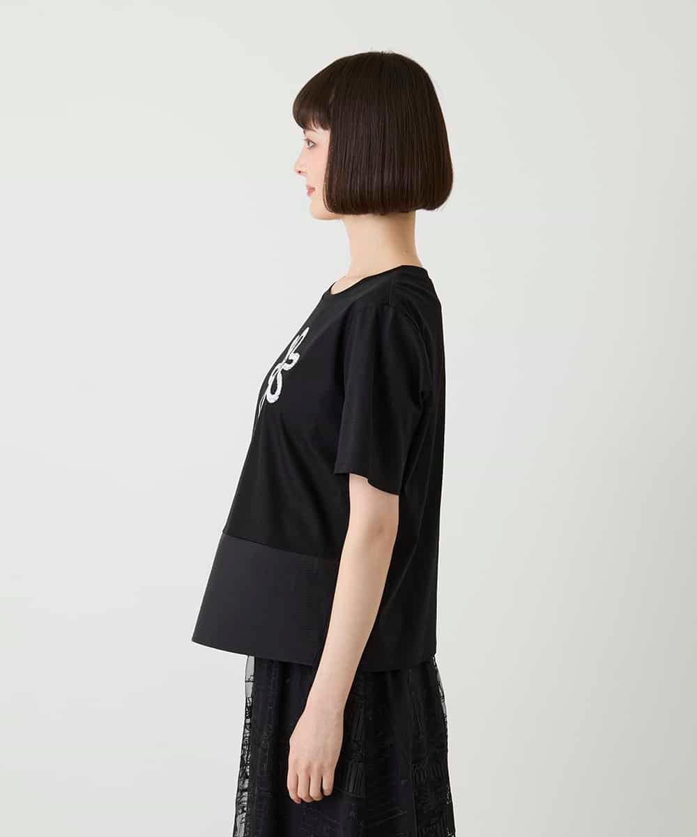RBKIE11190 HIROKO BIS(ヒロコ ビス) 【接触冷感】異素材切り替えフラワー刺繍デザインTシャツ /洗える ブラック