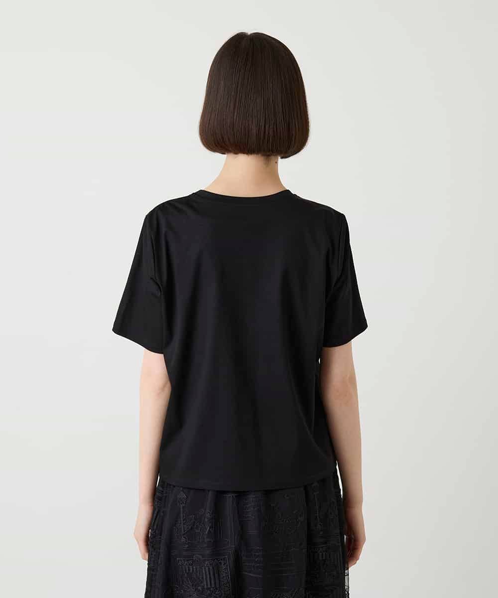 RBKIE11190 HIROKO BIS(ヒロコ ビス) 【接触冷感】異素材切り替えフラワー刺繍デザインTシャツ /洗える ブラック
