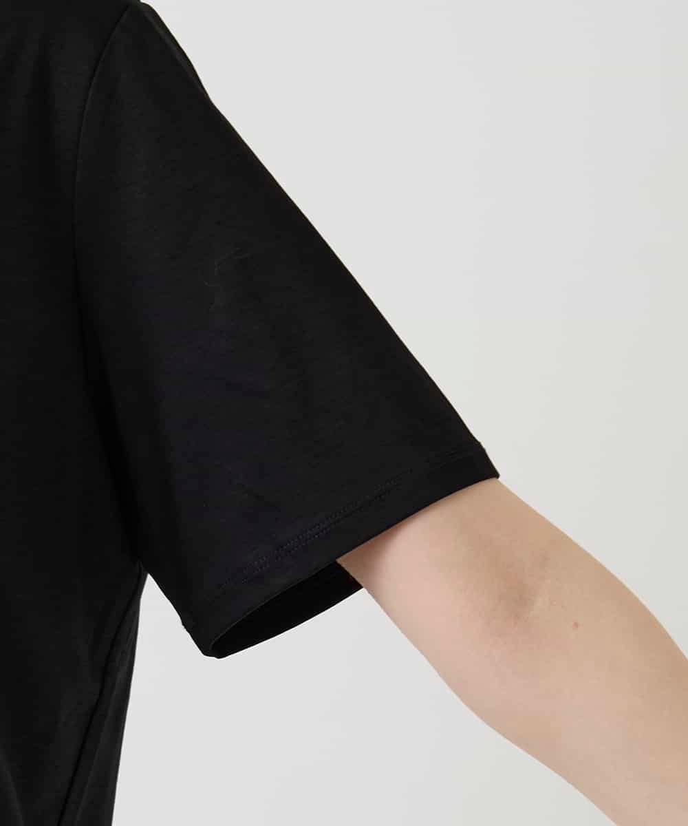 RBKIE11190 HIROKO BIS(ヒロコ ビス) 【接触冷感】異素材切り替えフラワー刺繍デザインTシャツ /洗える ブラック