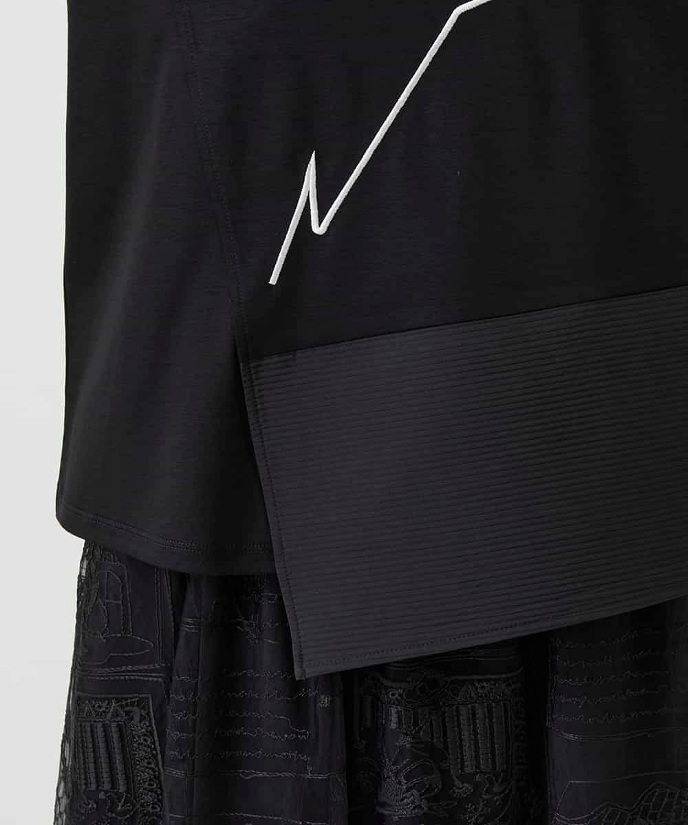 RBKIE11190 HIROKO BIS(ヒロコ ビス) 【接触冷感】異素材切り替えフラワー刺繍デザインTシャツ /洗える ブラック