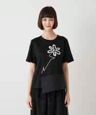 RBKIE11190 HIROKO BIS(ヒロコ ビス) 【接触冷感】異素材切り替えフラワー刺繍デザインTシャツ /洗える ブラック