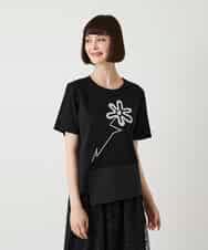 RBKIE11190 HIROKO BIS(ヒロコ ビス) 【接触冷感】異素材切り替えフラワー刺繍デザインTシャツ /洗える ブラック