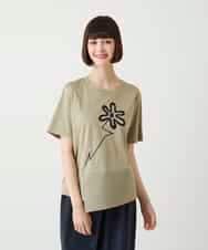 RBKIE11190 HIROKO BIS(ヒロコ ビス) 【接触冷感】異素材切り替えフラワー刺繍デザインTシャツ /洗える ブラック