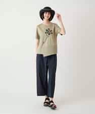 RBKIE11190 HIROKO BIS(ヒロコ ビス) 【接触冷感】異素材切り替えフラワー刺繍デザインTシャツ /洗える ブラック