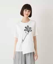 RBKIE11190 HIROKO BIS(ヒロコ ビス) 【接触冷感】異素材切り替えフラワー刺繍デザインTシャツ /洗える ブラック