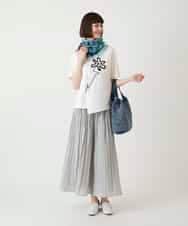 RBKIE11190 HIROKO BIS(ヒロコ ビス) 【接触冷感】異素材切り替えフラワー刺繍デザインTシャツ /洗える ブラック
