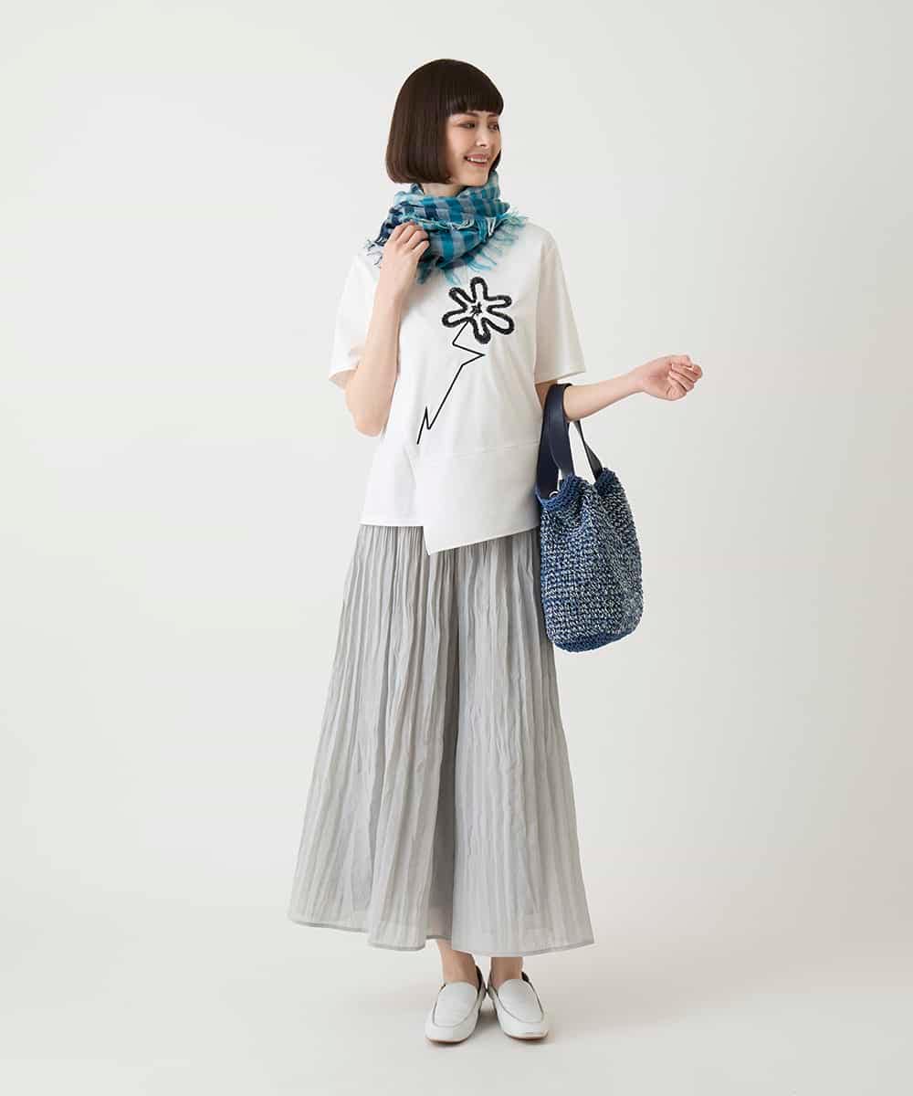 RBKIE11190 HIROKO BIS(ヒロコ ビス) 【接触冷感】異素材切り替えフラワー刺繍デザインTシャツ /洗える ブラック