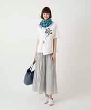 RBKIE11190 HIROKO BIS(ヒロコ ビス) 【接触冷感】異素材切り替えフラワー刺繍デザインTシャツ /洗える ブラック