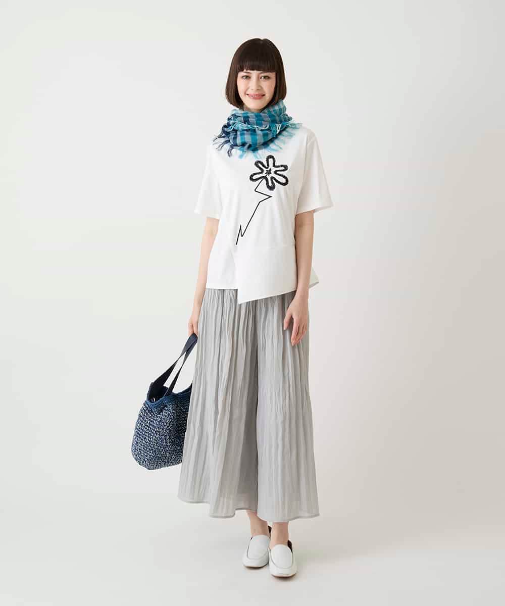 RBKIE11190 HIROKO BIS(ヒロコ ビス) 【接触冷感】異素材切り替えフラワー刺繍デザインTシャツ /洗える ブラック